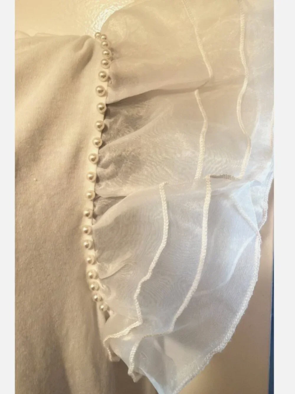 Anthro White Pearl Amor (LOVE) Top Womens XL Sheer Puff Sleeve Romantic Blouse
